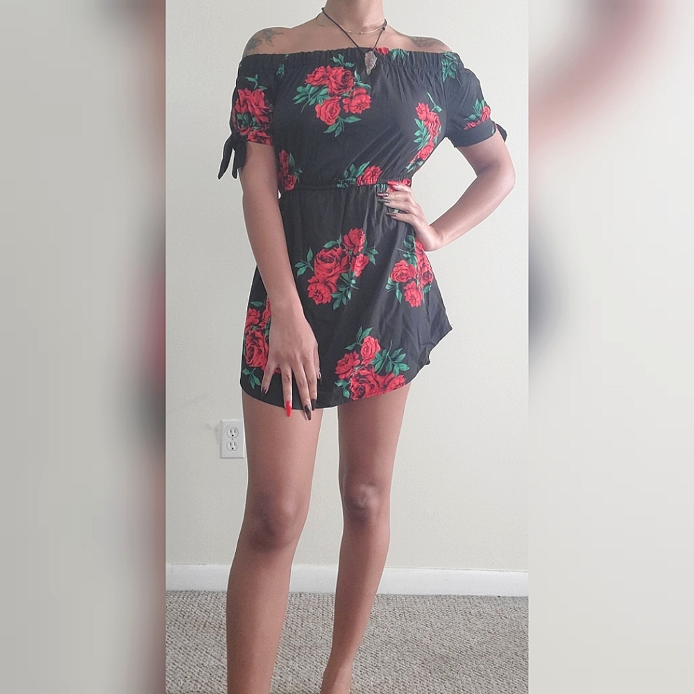 Floral/Rose Off Shoulder Mini Dress